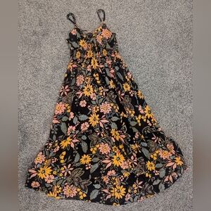 Angie Black Floral Dress with Pink and Yellow Accents
